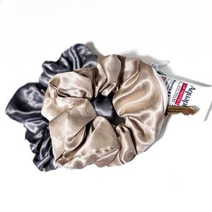 NEW - 2PC Scrunchies Set with Zipper Pockets in Soft Gold Satin and Silver Satin